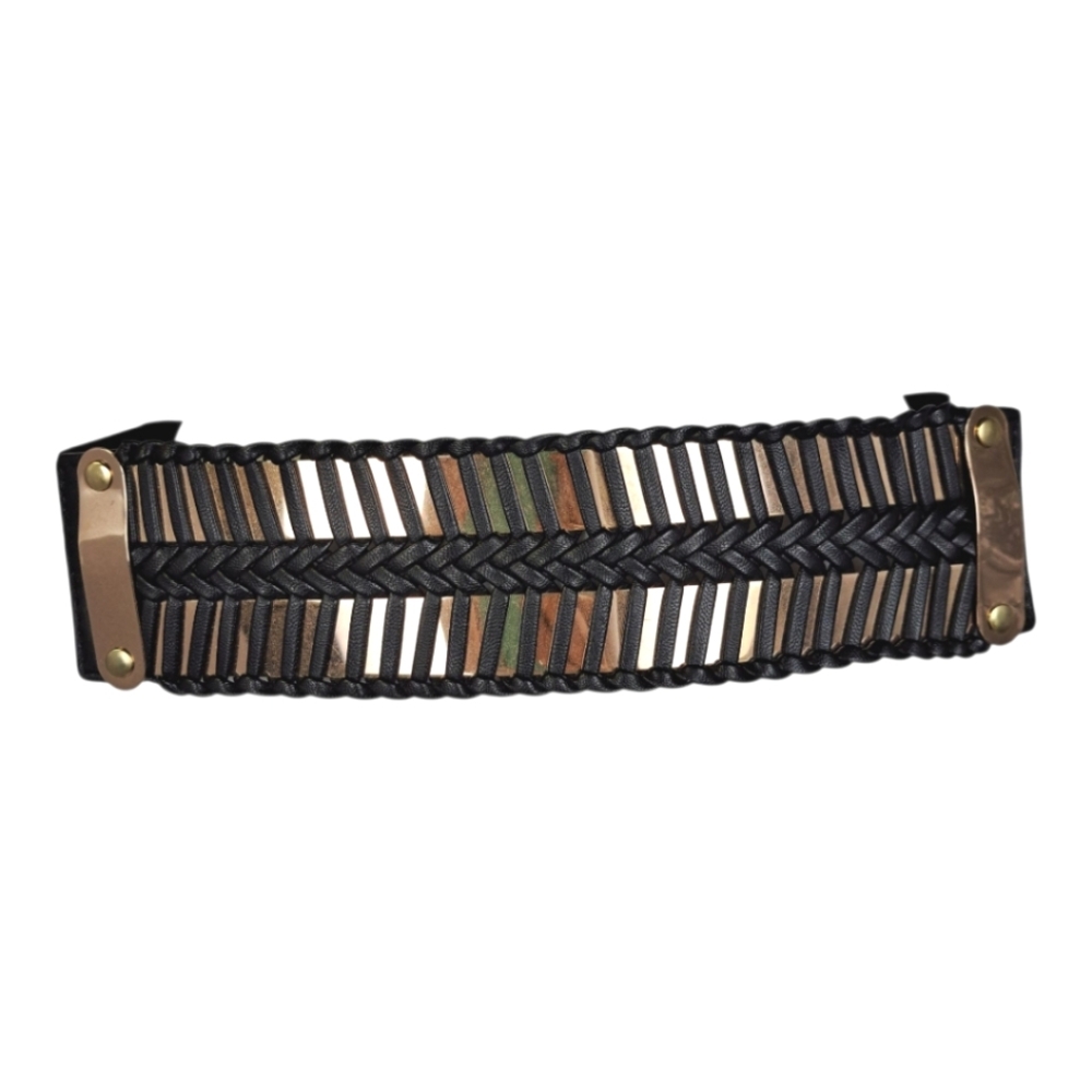 Bebe Black & Gold‎ Weave Wide Stretch Belt